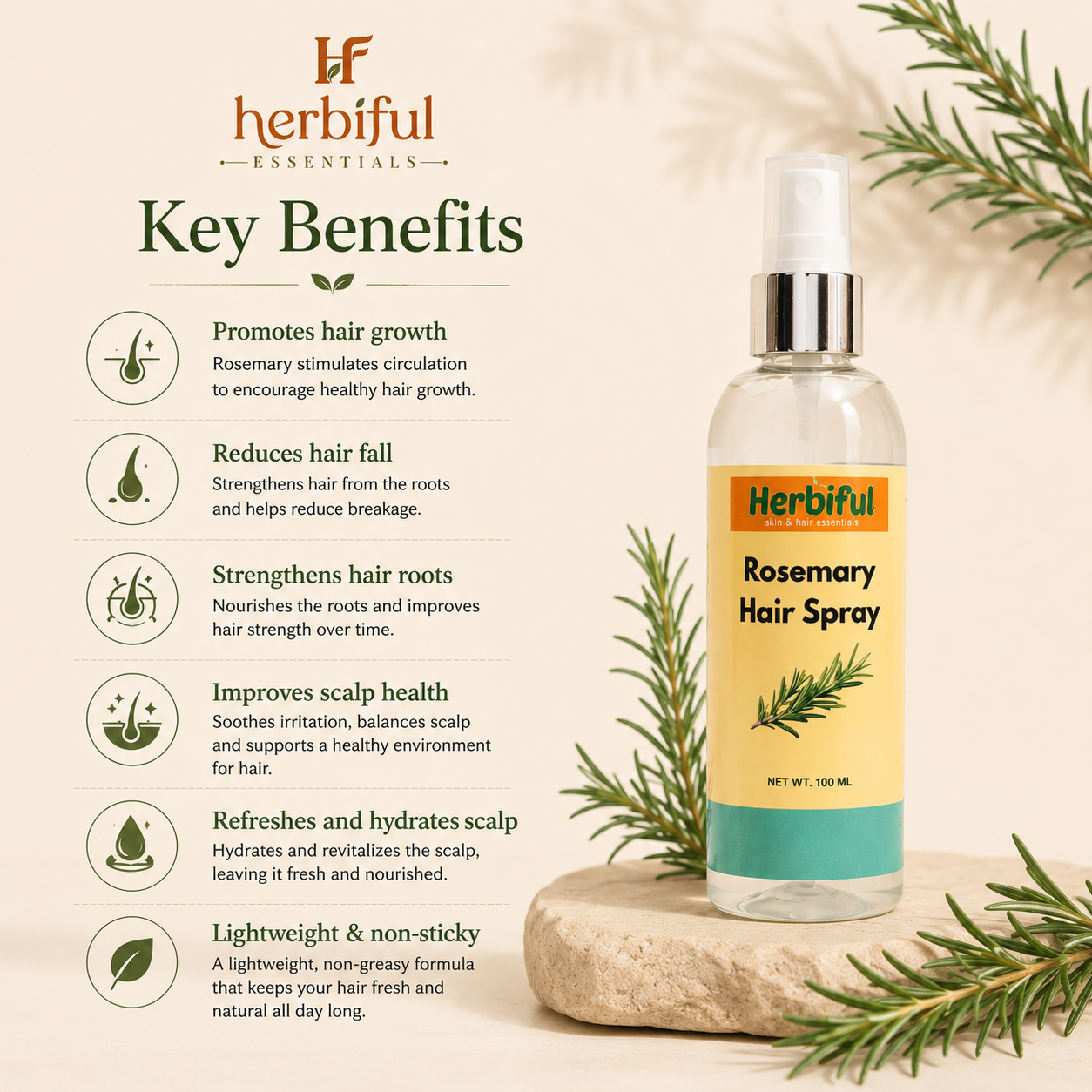 Rosemary Hair Spray 100ml | Hair Growth & Anti Hair Fall Spray
