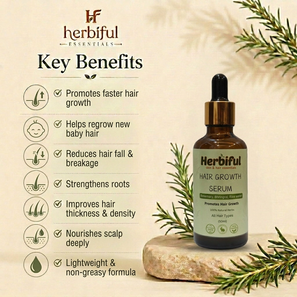 Hair Growth Serum 50ml — Anti Hair Fall & Root Strengthening Serum with Rosemary, Bhringraj & Rice Water