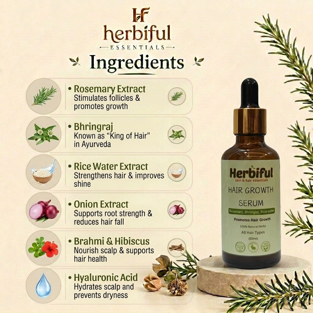 Hair Growth Serum 50ml — Anti Hair Fall & Root Strengthening Serum with Rosemary, Bhringraj & Rice Water