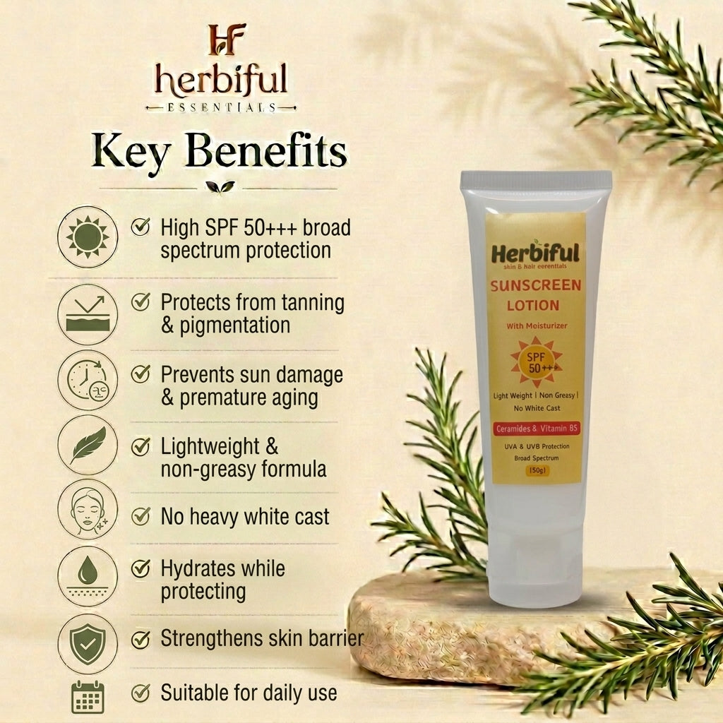 Sunscreen Lotion SPF 50+++ 50gm — Broad Spectrum UVA/UVB Protection with Ceramides & Vitamin B5