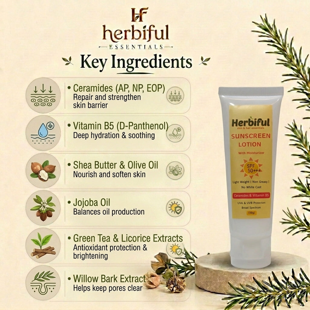 Sunscreen Lotion SPF 50+++ 50gm — Broad Spectrum UVA/UVB Protection with Ceramides & Vitamin B5