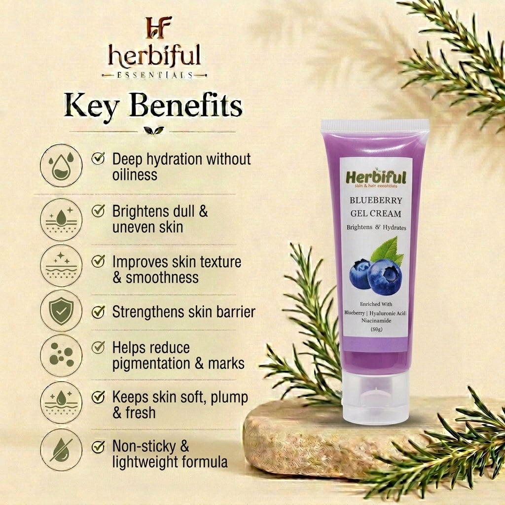 Blueberry Gel Cream 50gm — Brightening & Deep Hydration Moisturizer with Hyaluronic Acid & Niacinamide