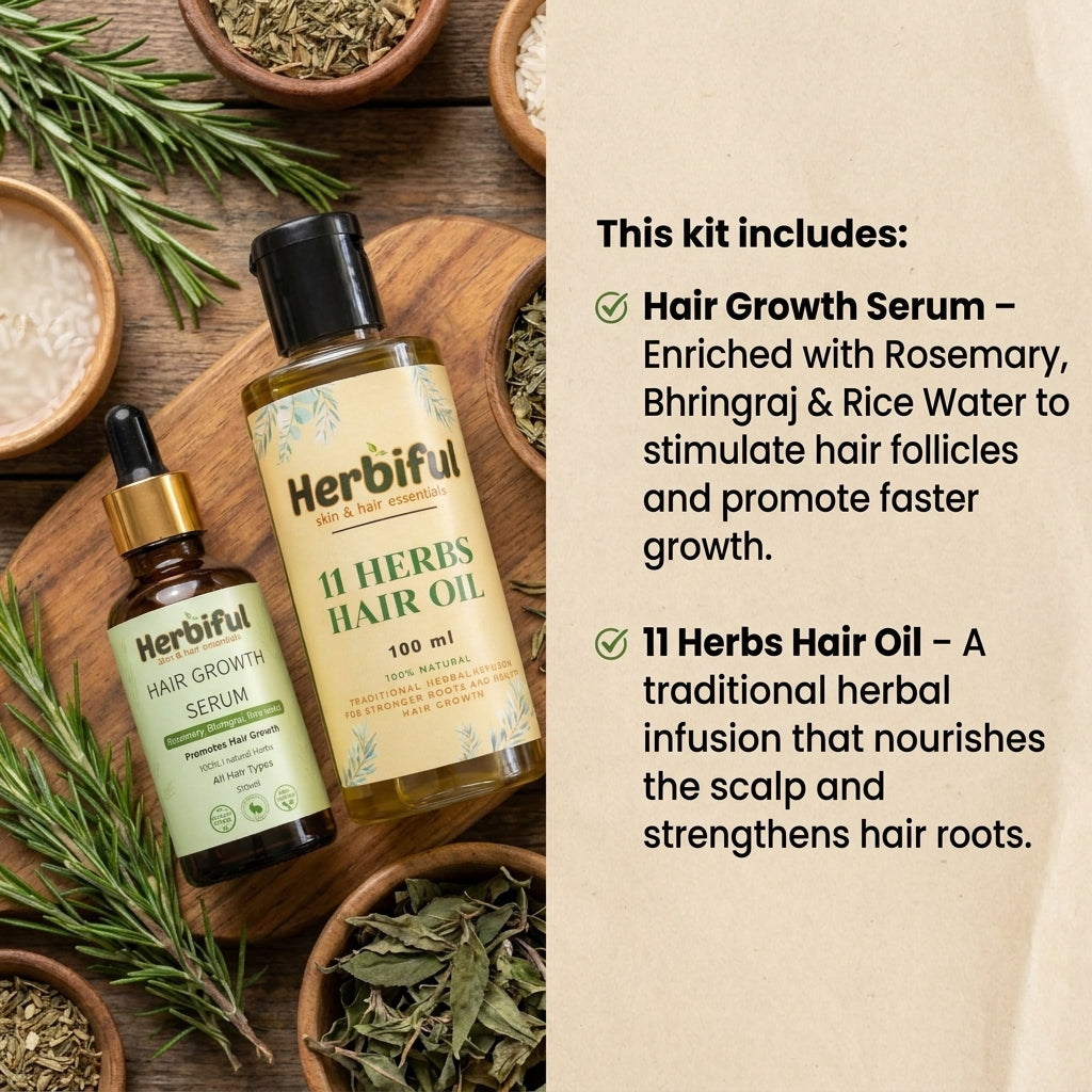 Hairfall Rescue Kit – Hair Growth Serum & 11 Herbs Hair Oil | Herbiful