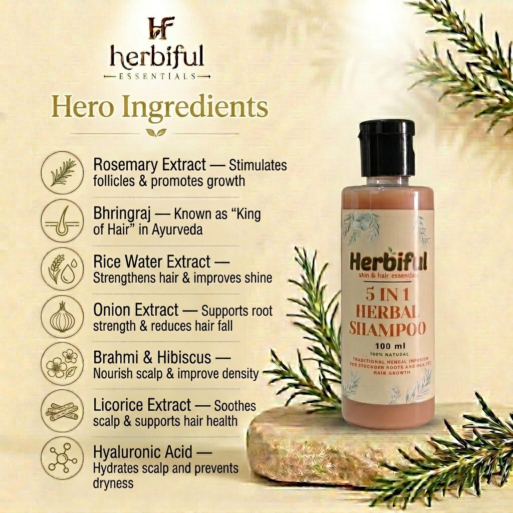 5 in 1 Herbal Shampoo 100ml | Hair Growth & Cleansing