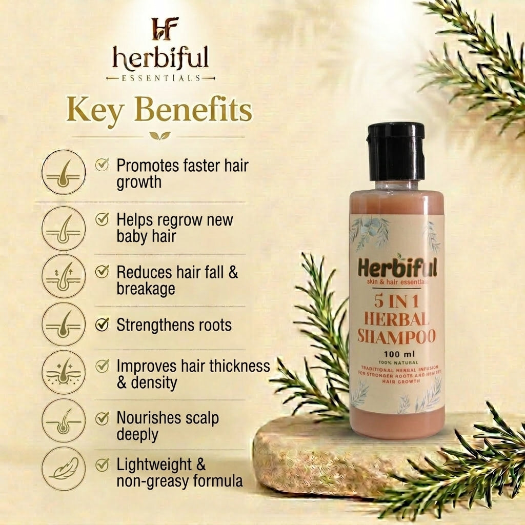 5 in 1 Herbal Shampoo 100ml | Hair Growth & Cleansing