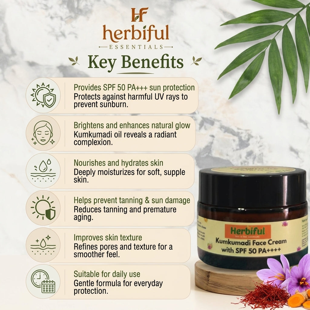 Kumkumadi Face Cream 50gm | SPF 50 PA++++ | Brightening & Sun Protection