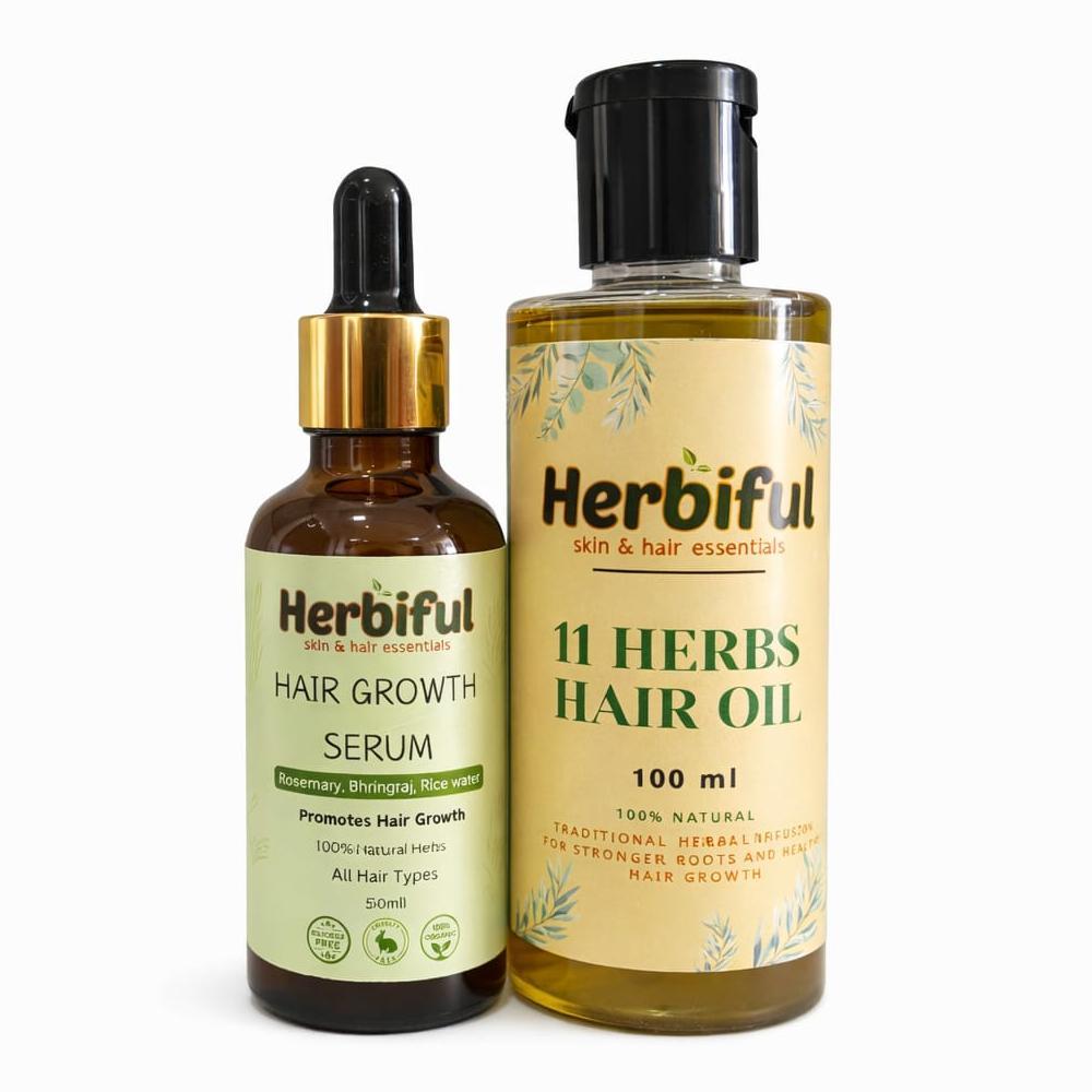 Hairfall Rescue Kit – Hair Growth Serum & 11 Herbs Hair Oil | Herbiful