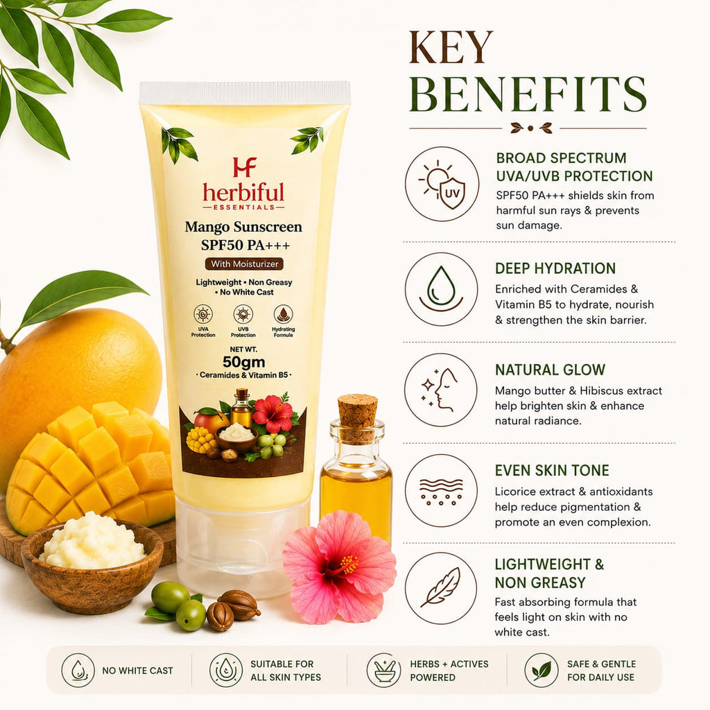 Mango Sunscreen SPF50 PA+++ 50gm | No White Cast & Deep Hydration Daily Protection with Ceramides & Vitamin B5