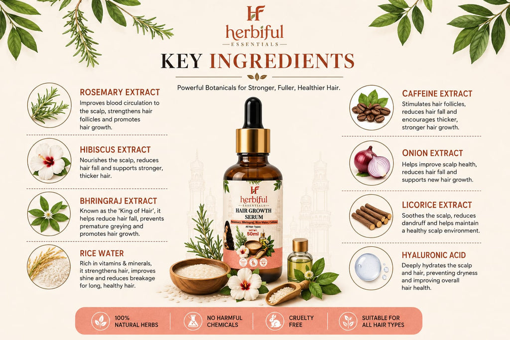 Hair Growth Serum 50ml | Rosemary, Bhringraj, Rice Water & Caffeine Hair Serum Supports Hair Growth, Stronger Roots & Healthier Looking Hair