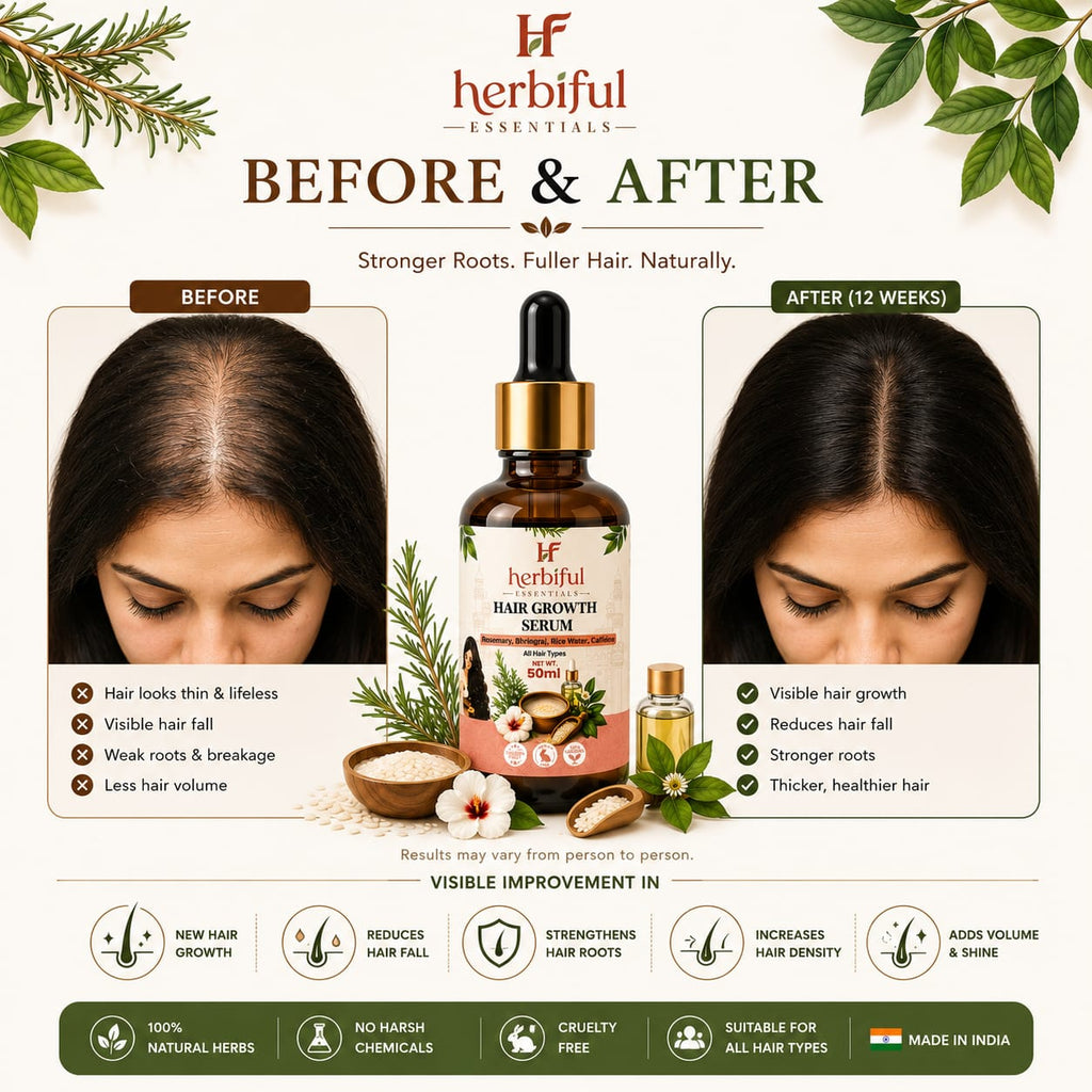 Hair Growth Serum 50ml | Rosemary, Bhringraj, Rice Water & Caffeine Hair Serum Supports Hair Growth, Stronger Roots & Healthier Looking Hair