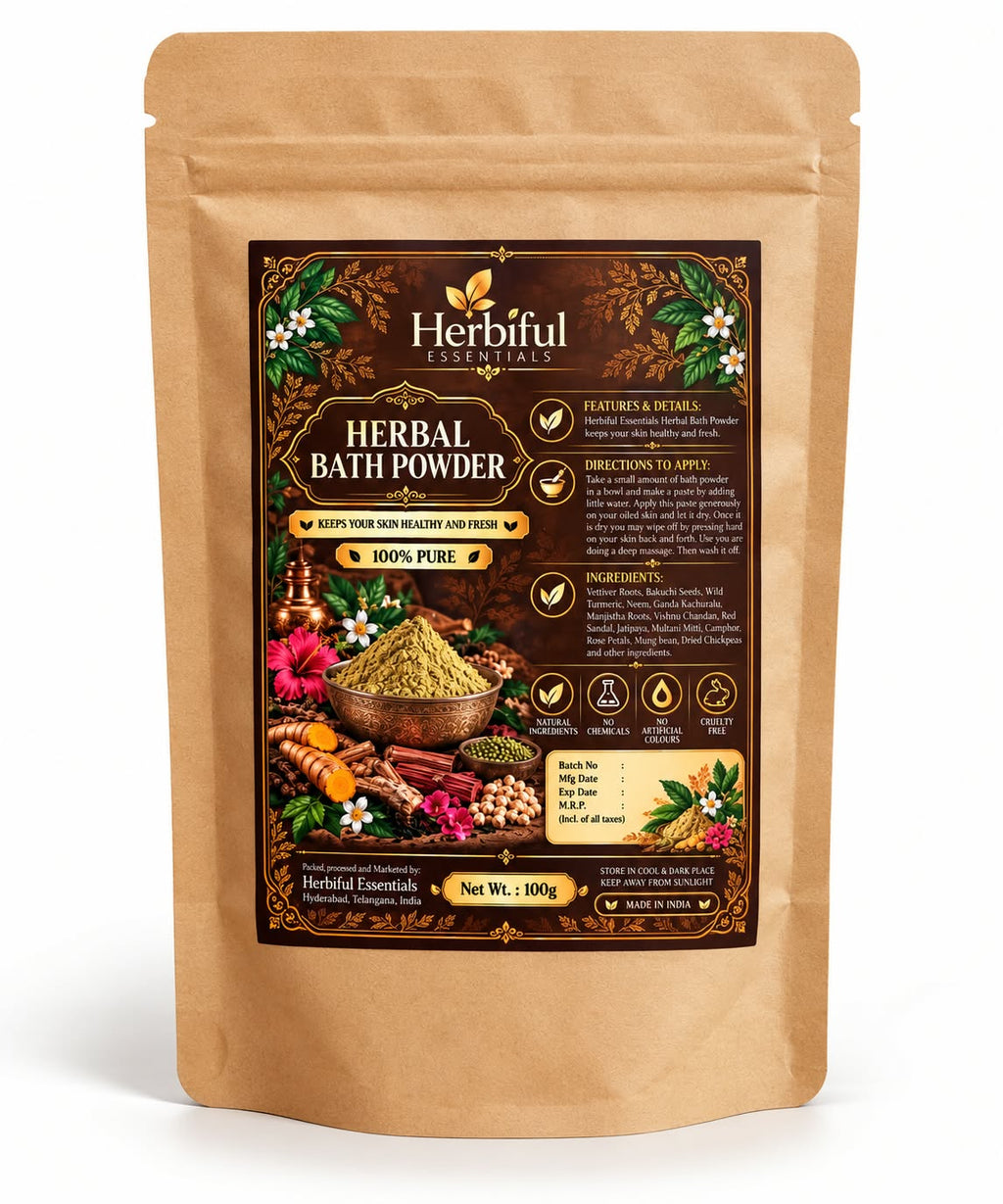 Herbiful Essentials Herbal Bath Powder | Ayurvedic Bath & Body Care | 100g