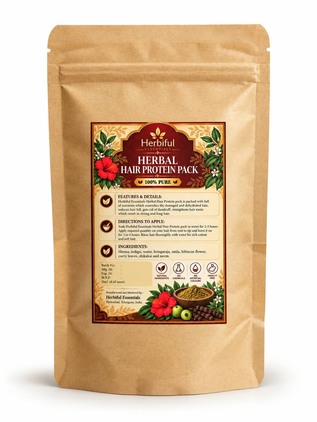 Herbiful Essentials Herbal Hair Protein Pack | Ayurvedic Hair Care | 100g