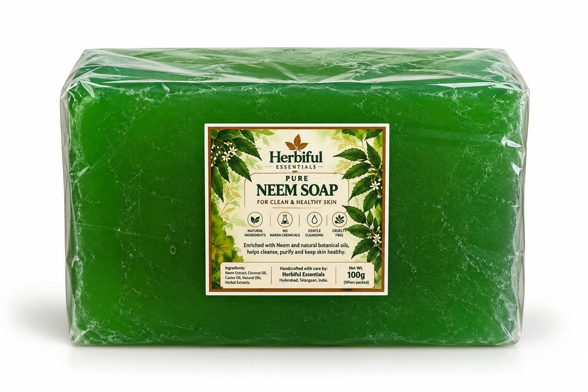 Herbiful Essentials Pure Neem Soap | Ayurvedic Herbal Bath & Body Care | 100g