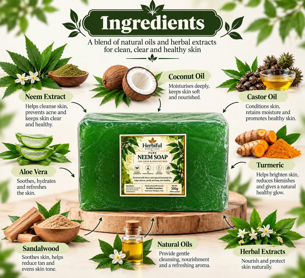 Herbiful Essentials Pure Neem Soap | Ayurvedic Herbal Bath & Body Care | 100g