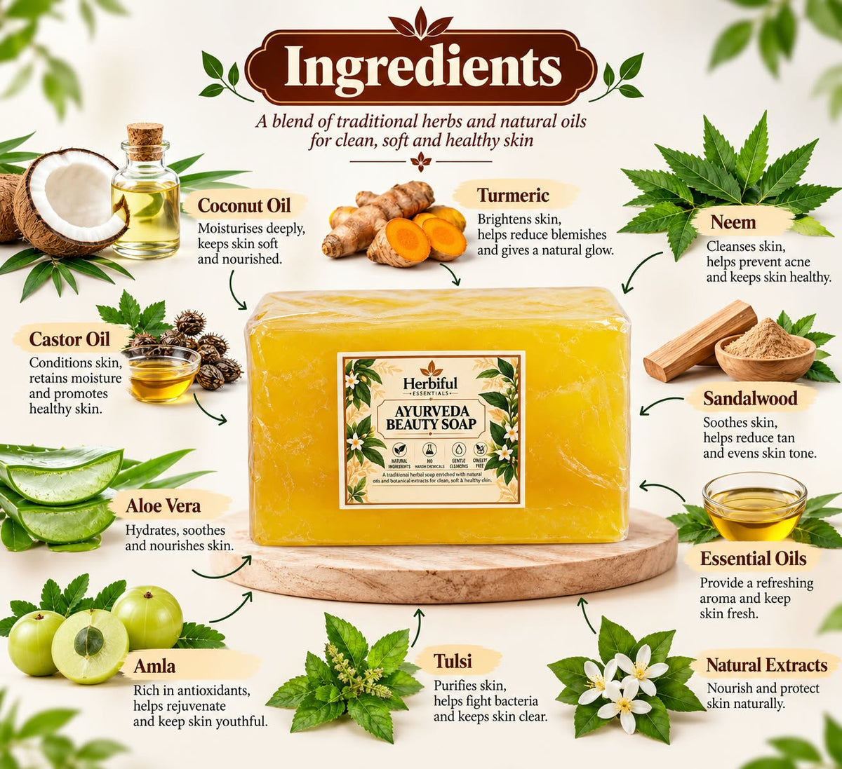 Herbiful Essentials Ayurveda Beauty Soap | Ayurvedic Bath & Body Care | 100g